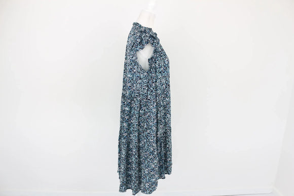 Blue floral flowy tiered dress - M