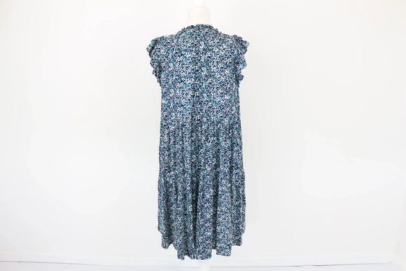 Blue floral flowy tiered dress - M