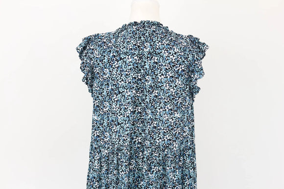 Blue floral flowy tiered dress - M
