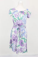 Purple and green floral summer dress with belt - S-1