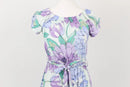 Purple and green floral summer dress with belt - S-2