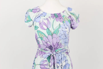 Purple & Green Floral Belted Summer Dress | Size S | Brand New - 0