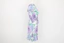 Purple and green floral summer dress with belt - S-3