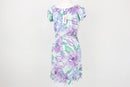 Purple and green floral summer dress with belt - S-4