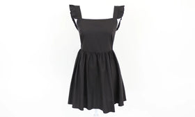 Black mini dress with ruffled sleeves - S