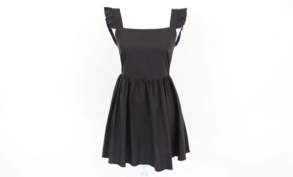 Black mini dress with ruffled sleeves - S