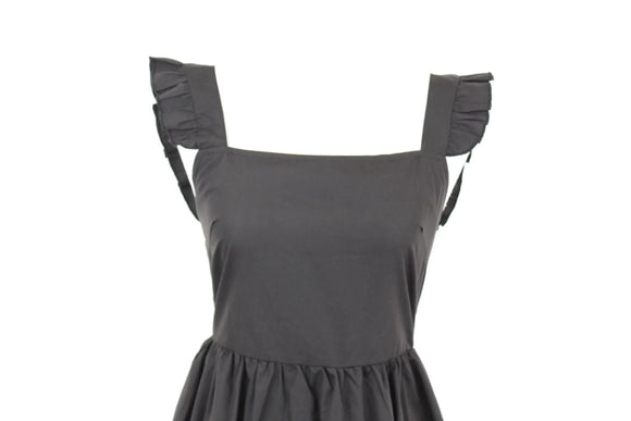 Black mini dress with ruffled sleeves - S