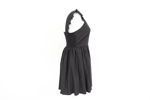 Black mini dress with ruffled sleeves - S