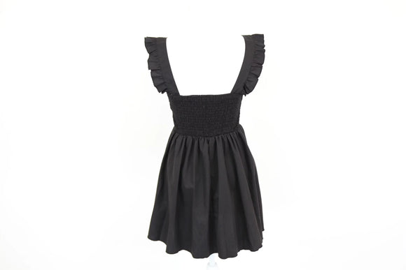 Black mini dress with ruffled sleeves - S