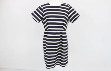 H&M White & Navy Striped Satin Mini Dress | Size 14 | Pre-Loved