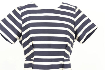 H&M White & Navy Striped Satin Mini Dress | Size 14 | Pre-Loved - 0