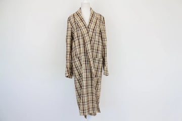Cream Brown & Yellow Check Tailored Coat | Size L | Pre-Loved