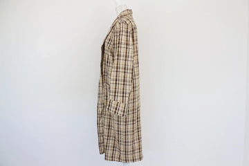 Cream Brown & Yellow Check Tailored Coat | Size L | Pre-Loved - 0