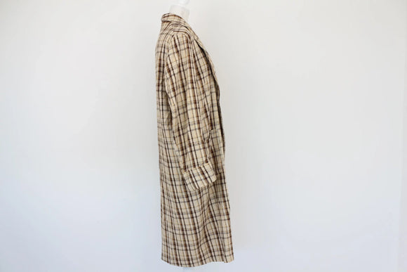 Cream coat with brown and yellow check pattern - L