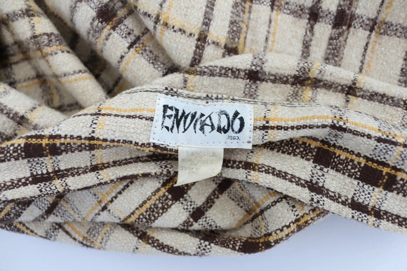 Cream coat with brown and yellow check pattern - L