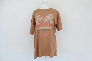 Roxy Brown Palm Tree Print T-Shirt | Size XS | Pre-Loved