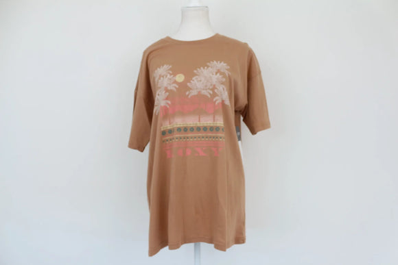 Roxy brown t-shirt with palm tree print - XS