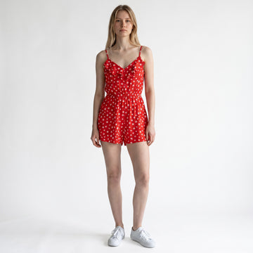 Cotton On Red Daisy Print Playsuit | Size L | Pre-Loved - 0