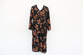 David Jones black long sleeve dress with orange leaf details