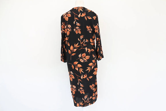 David Jones black long sleeve dress with orange leaf details