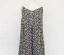 Black floral midi flowy dress with purple velvet belt - M-1