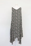 Black floral midi flowy dress with purple velvet belt - M-3