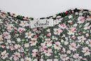 Black floral midi flowy dress with purple velvet belt - M-5