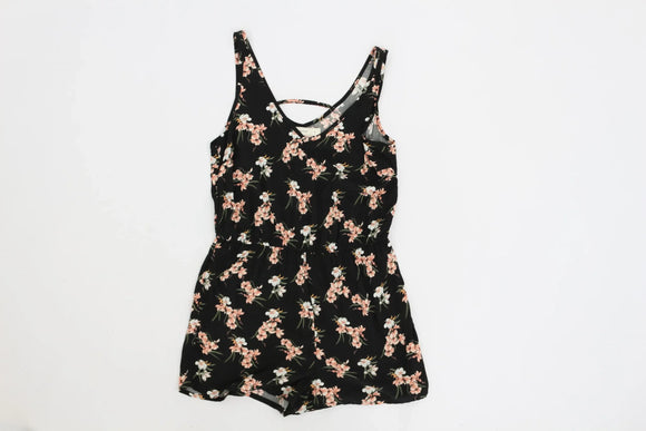 Real woman black floral playsuit - S