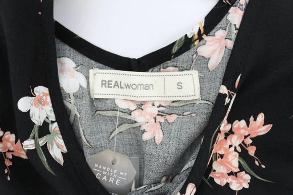 Real woman black floral playsuit - S