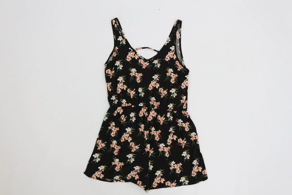 Real woman black floral playsuit - S