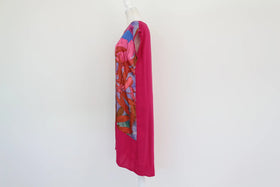 Bright pink floral satin dress - 34 - 0