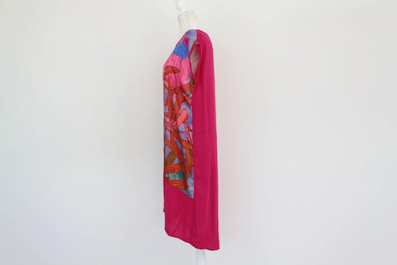 Bright pink floral satin dress - 34