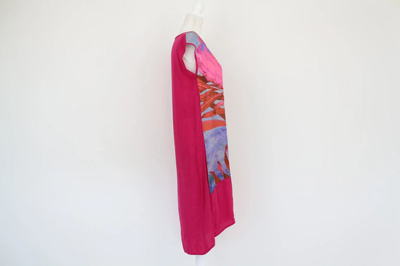 Bright pink floral satin dress - 34