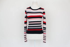 H&M pink, navy, white and red knitted jumper - S