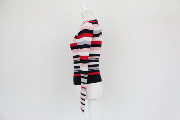 H&M pink, navy, white and red knitted jumper - S