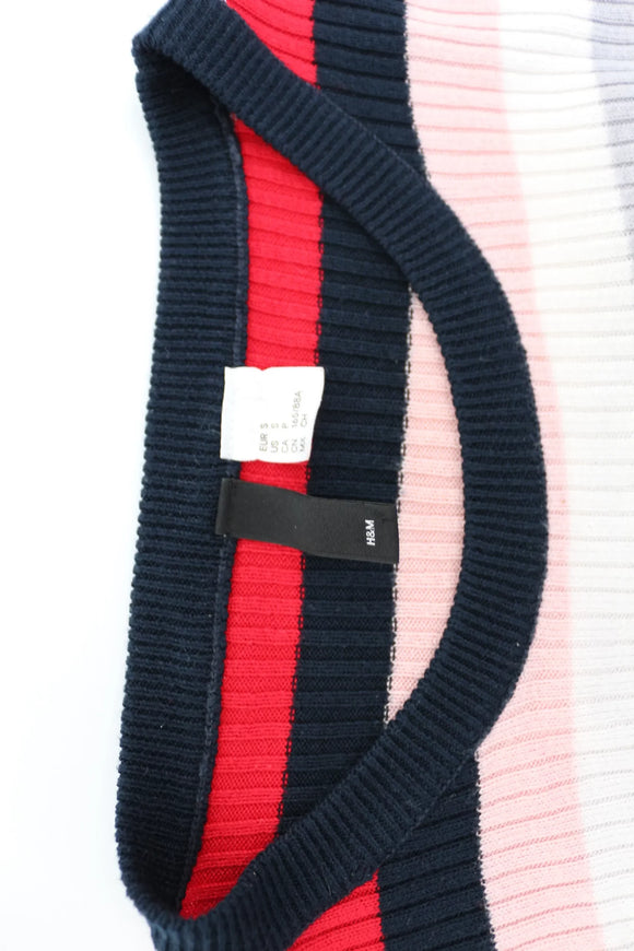 H&M pink, navy, white and red knitted jumper - S