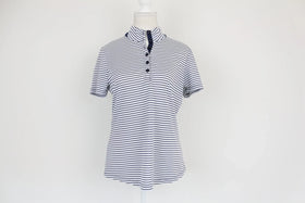 White and navy stripe golf shirt - S