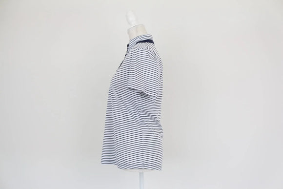 White and navy stripe golf shirt - S