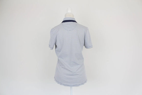 White and navy stripe golf shirt - S