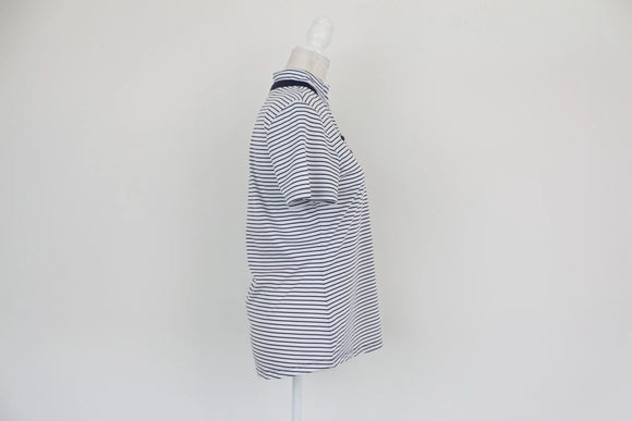White and navy stripe golf shirt - S