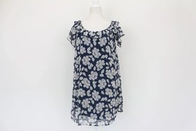 Dark blue dress with big white flowers - S