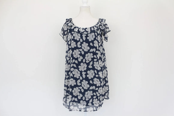 Dark blue dress with big white flowers - S
