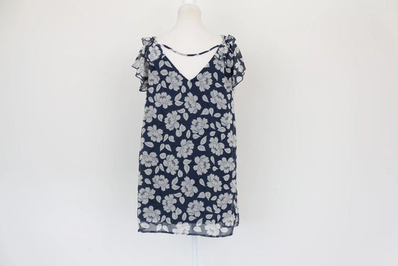 Dark blue dress with big white flowers - S