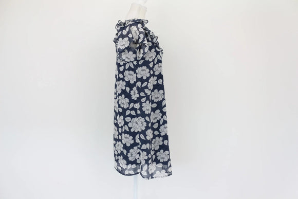 Dark blue dress with big white flowers - S