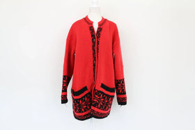 Vintage red and black winter cardigan - L