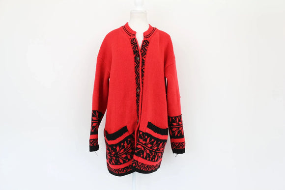 Vintage red and black winter cardigan - L
