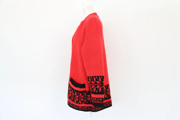 Vintage red and black winter cardigan - L