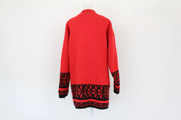 Vintage red and black winter cardigan - L