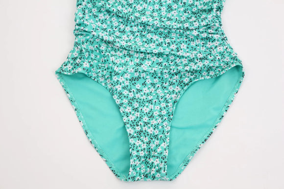 Woolworths bright blue full swimsuit with white and black flowers - 10
