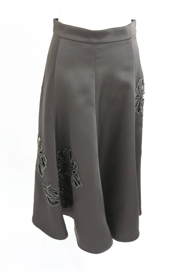ZARA satin A-line beaded cut-out midi skirt - S